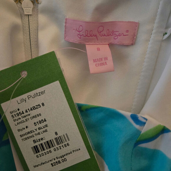 Lilly Pulitzer Strapless Langley Dress Shorely Blue Tossing The Line 8 Floral - Picture 12 of 14